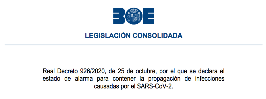 BOE Real Decreto 926/2020 de 25 octubre Estado de Alarma